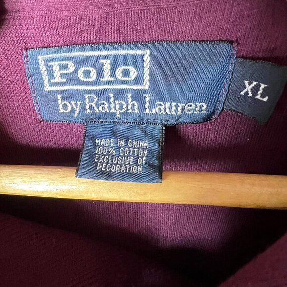 Polo by Ralph Lauren Shirt Mens Size XL Dark Burgundy Shawl Collar Pullover - Picture 2 of 16
